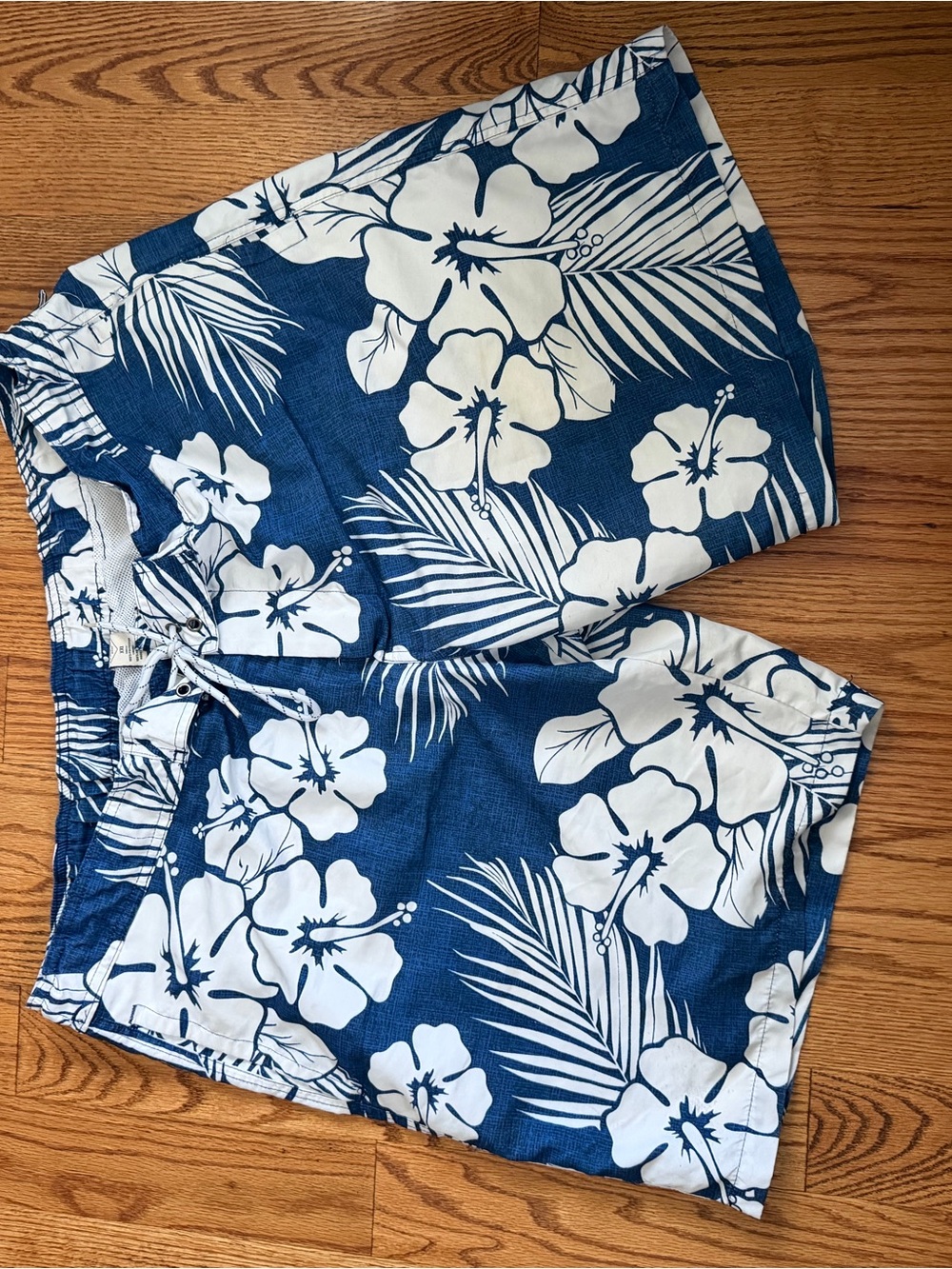 Blue & White Hawaiian Floral Drawstring Shorts